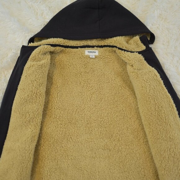 Sonoma Boys Zip Up Black Sherpa Lined Hooded Sweatshirt Jacket Size L 14/16 - Picture 4 of 4